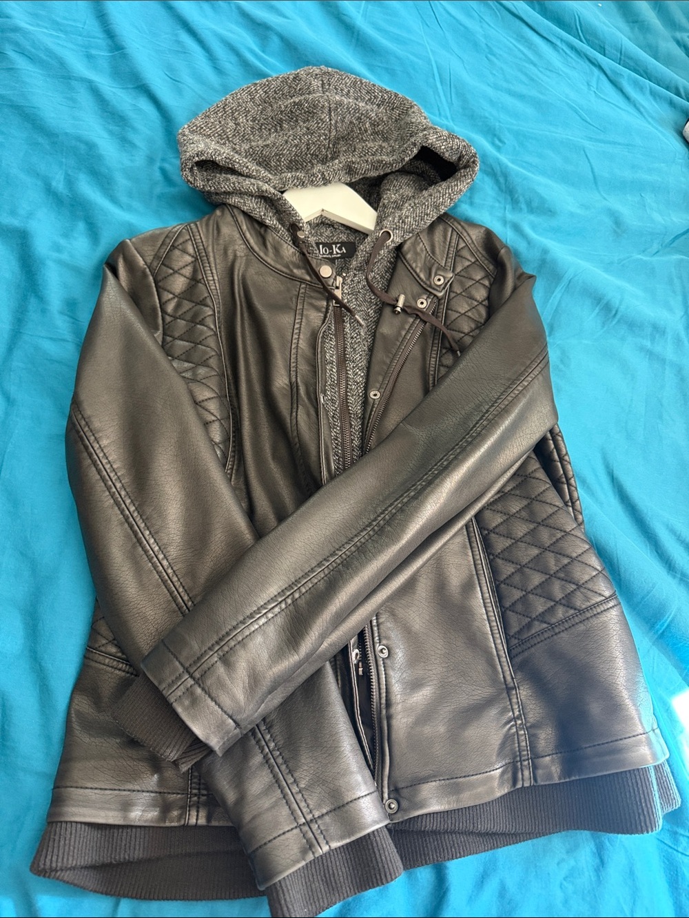 Black Quilted Faux Leather Hooded Jacket